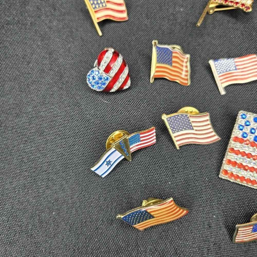 18pc Americana Pin Lot Signed Christopher Radko Heart Brooch Flag‎ Lapel Pins
